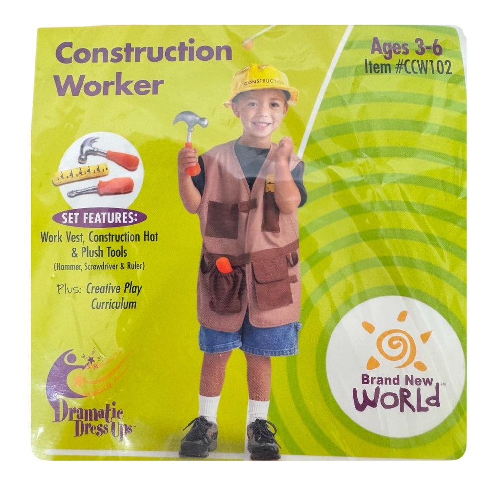Brand New World Construction Worker Kids Halloween Costume Age 3-6 Unisex Nwt